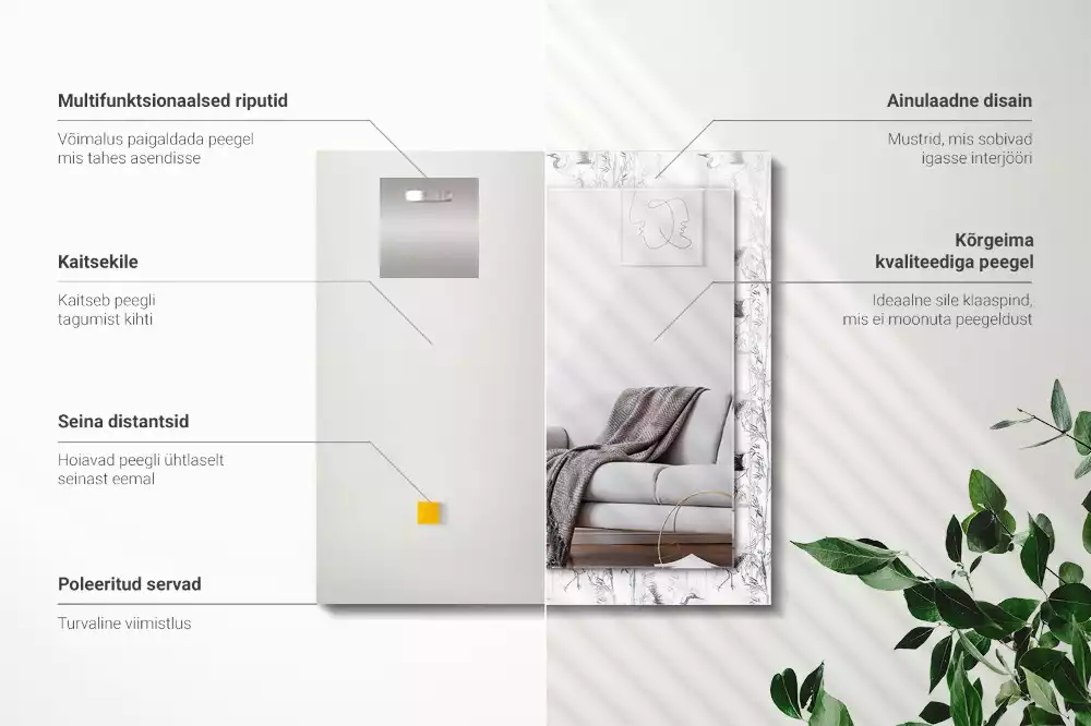 Rechthoekige spiegel met decoratie Kranen en bamboe