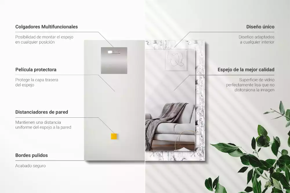 Rechthoekige spiegel met decoratie Kranen en bamboe