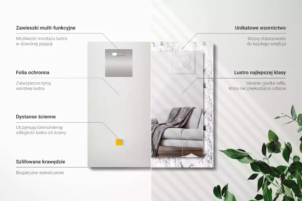 Rechthoekige spiegel met decoratie Kranen en bamboe