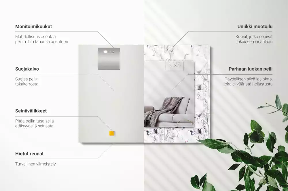 Rechthoekige spiegel met decoratie Kranen en bamboe