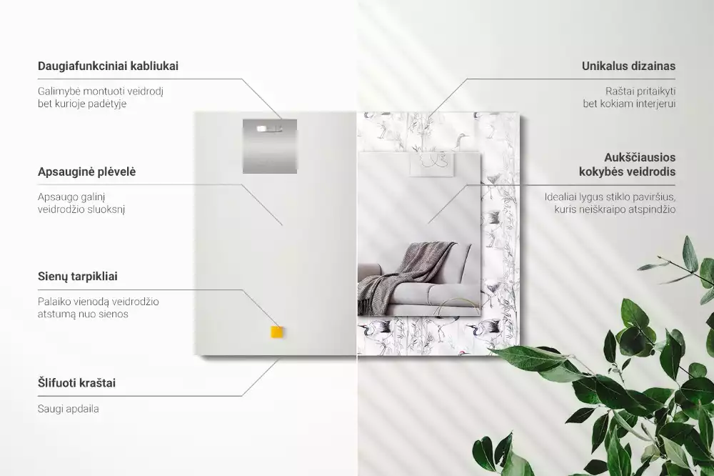 Rechthoekige spiegel met decoratie Kranen en bamboe