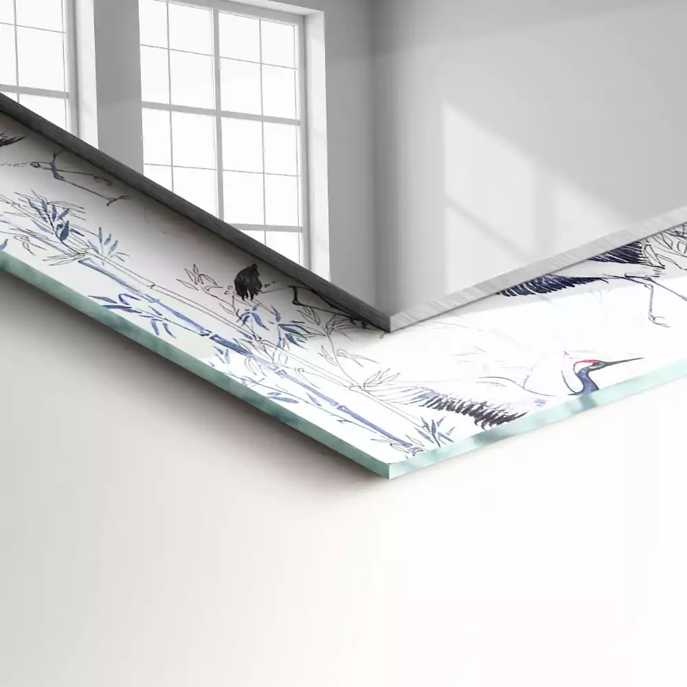 Rechthoekige spiegel met decoratie Kranen en bamboe