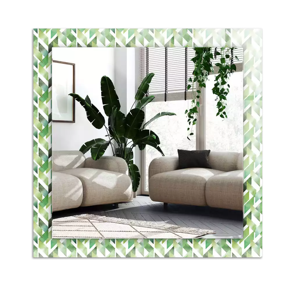 Rechthoekige spiegel lijst met print Groen geometrisch patroon