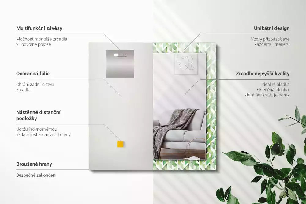 Rechthoekige spiegel lijst met print Groen geometrisch patroon