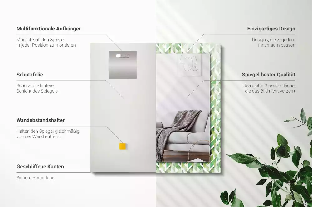 Rechthoekige spiegel lijst met print Groen geometrisch patroon