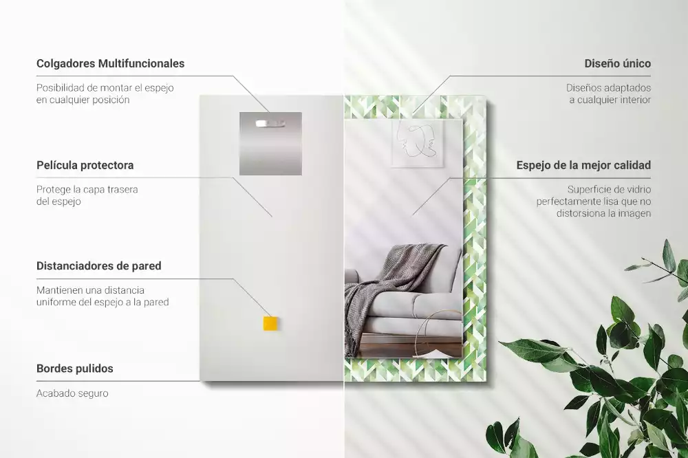 Rechthoekige spiegel lijst met print Groen geometrisch patroon
