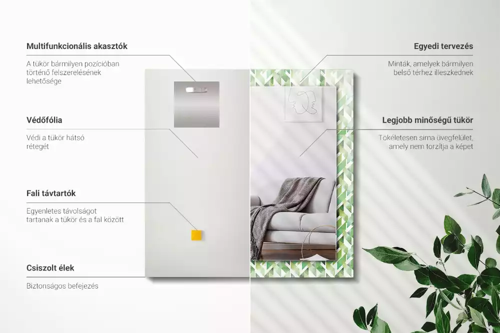 Rechthoekige spiegel lijst met print Groen geometrisch patroon