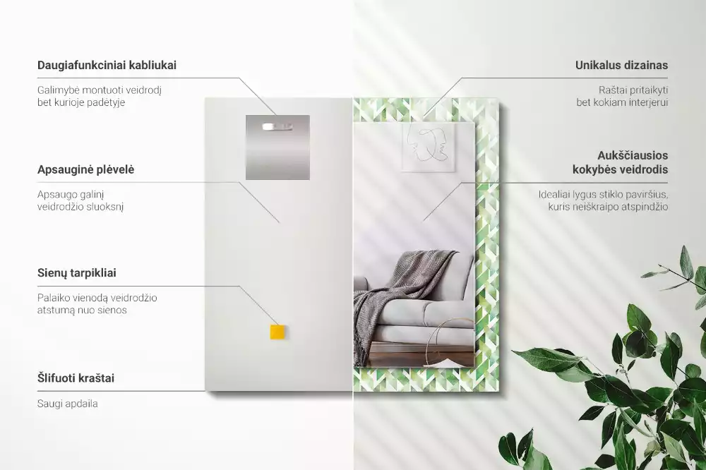 Rechthoekige spiegel lijst met print Groen geometrisch patroon