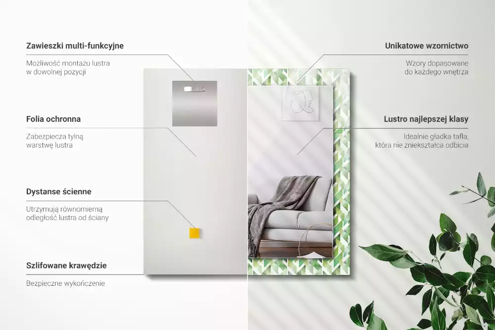 Rechthoekige spiegel lijst met print Groen geometrisch patroon