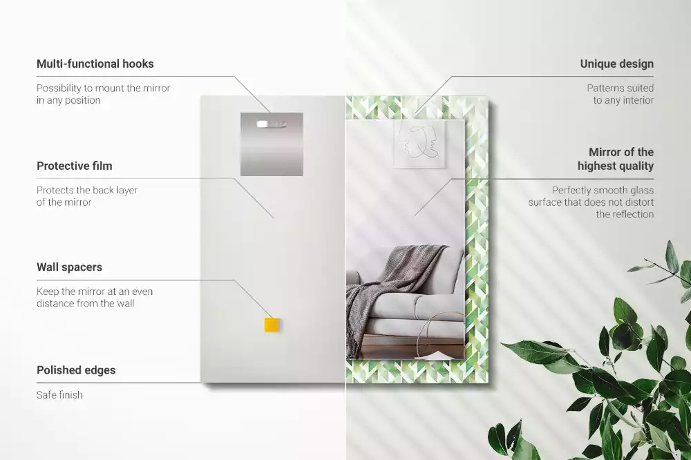 Rechthoekige spiegel lijst met print Groen geometrisch patroon