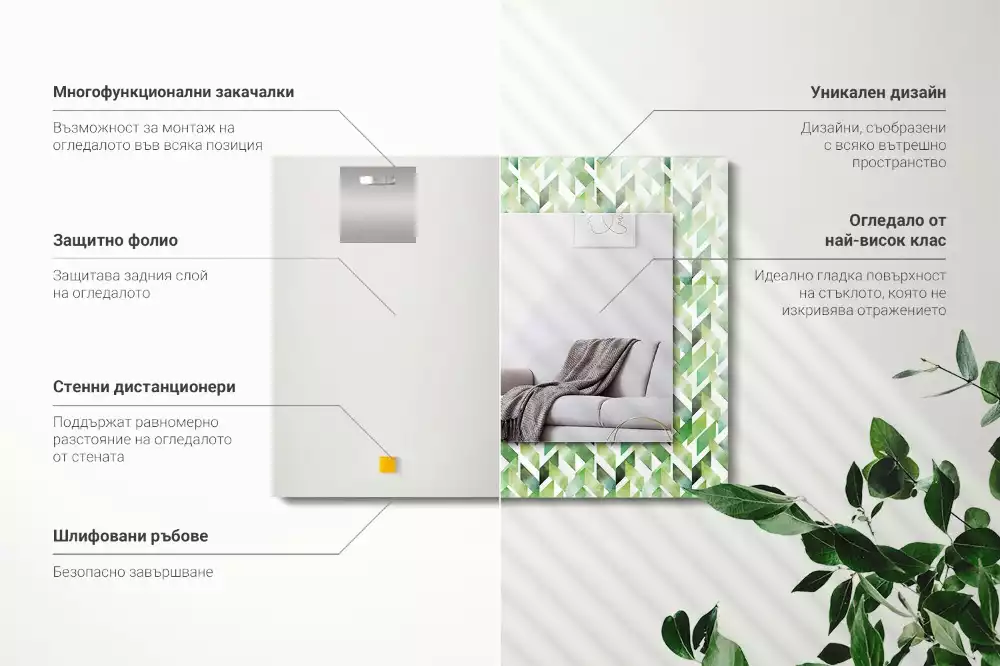 Rechthoekige spiegel lijst met print Groen geometrisch patroon