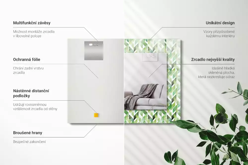 Rechthoekige spiegel lijst met print Groen geometrisch patroon