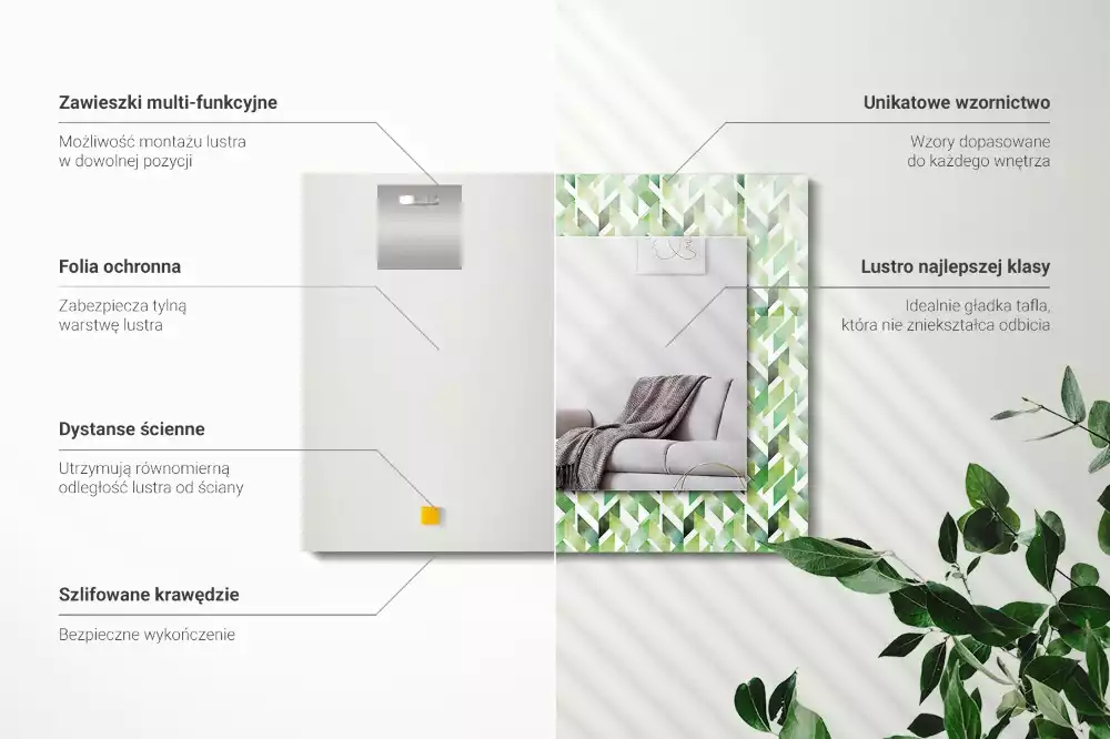 Rechthoekige spiegel lijst met print Groen geometrisch patroon