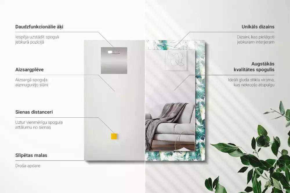 Bedrukte rechthoekige spiegel Groene tropische bladeren