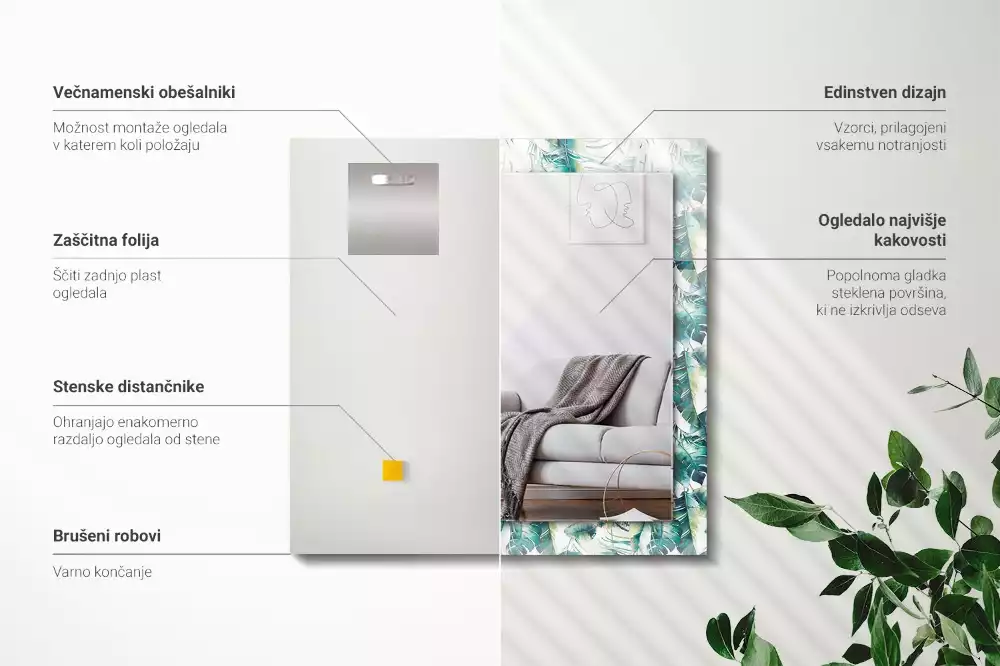 Bedrukte rechthoekige spiegel Groene tropische bladeren