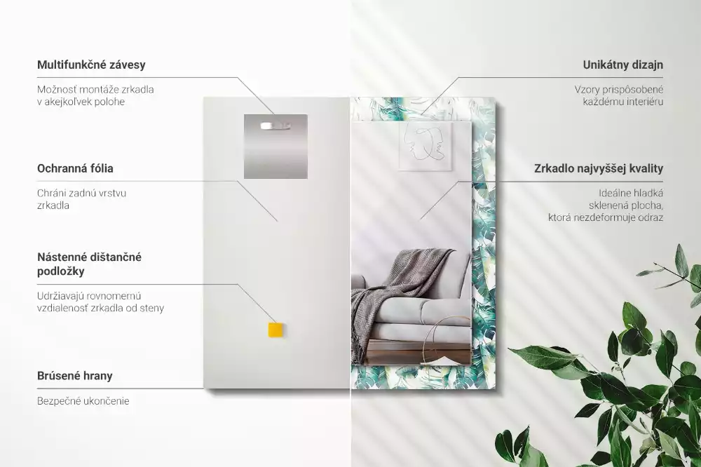 Bedrukte rechthoekige spiegel Groene tropische bladeren