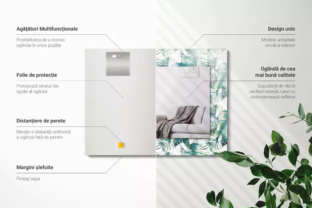 Bedrukte rechthoekige spiegel Groene tropische bladeren