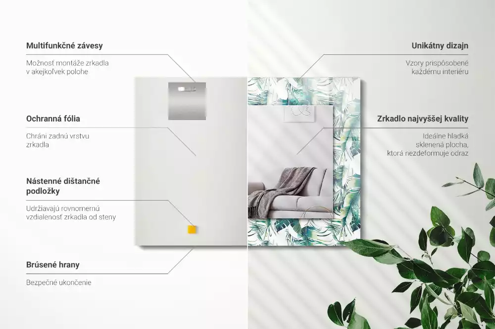 Bedrukte rechthoekige spiegel Groene tropische bladeren