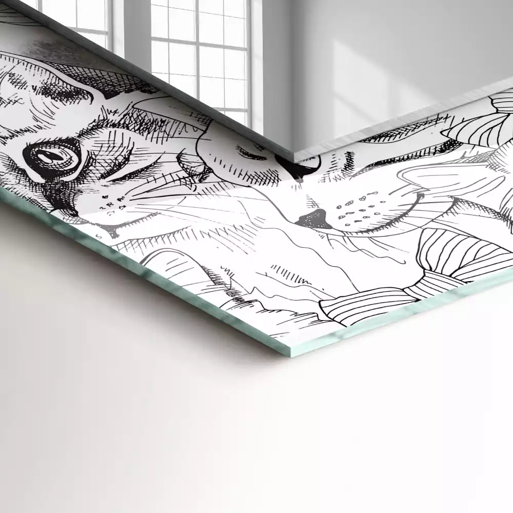 Rechthoekige spiegel met bedrukte lijst Katten met vlinderdassen