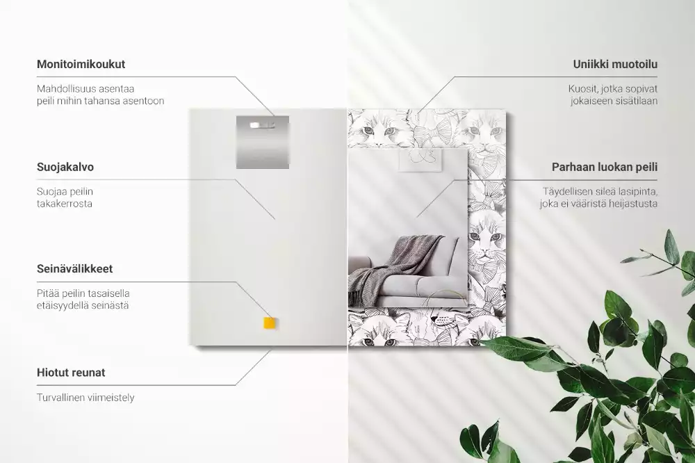 Rechthoekige spiegel met bedrukte lijst Katten met vlinderdassen