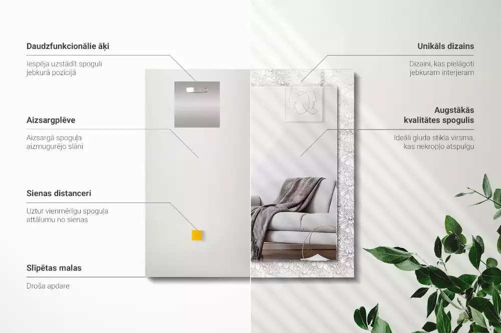 Rechthoekige spiegel met decoratie Monochroom bloemenpatroon