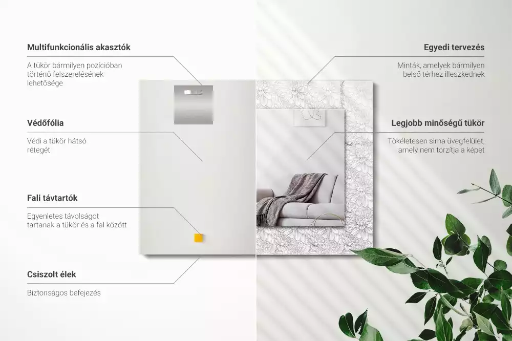 Rechthoekige spiegel met decoratie Monochroom bloemenpatroon