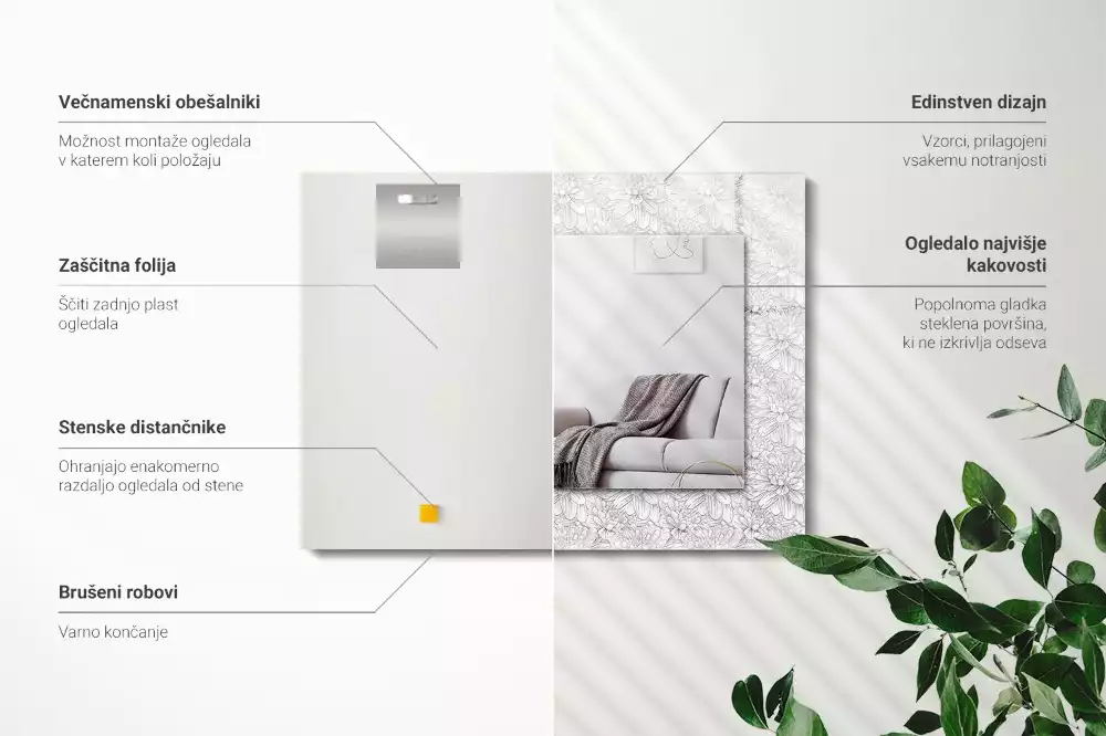 Rechthoekige spiegel met decoratie Monochroom bloemenpatroon