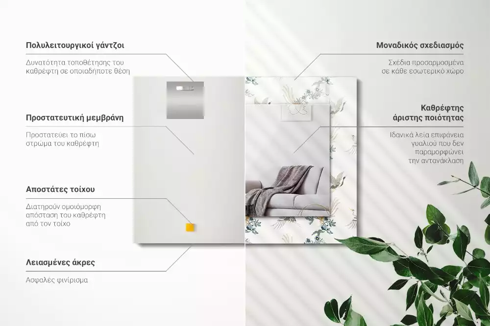 Rechthoekige spiegel lijst met print Vogels en bloemen