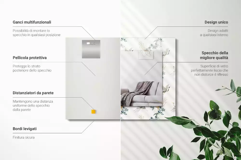 Rechthoekige spiegel lijst met print Vogels en bloemen