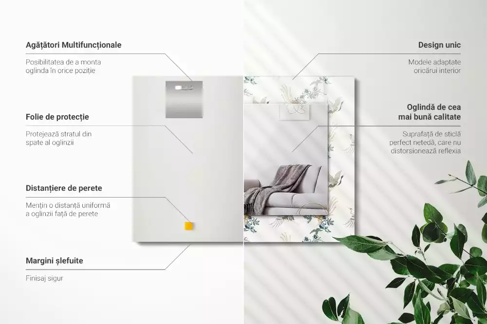 Rechthoekige spiegel lijst met print Vogels en bloemen