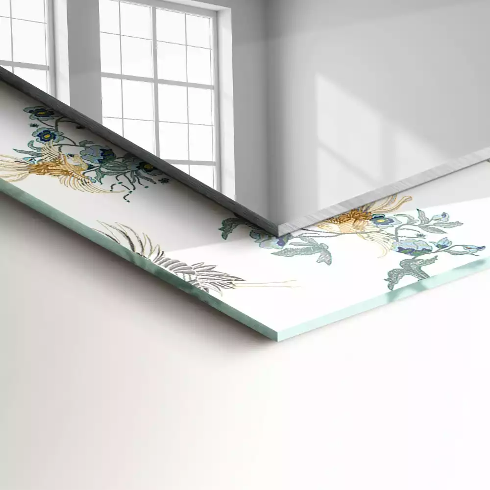 Rechthoekige spiegel lijst met print Vogels en bloemen