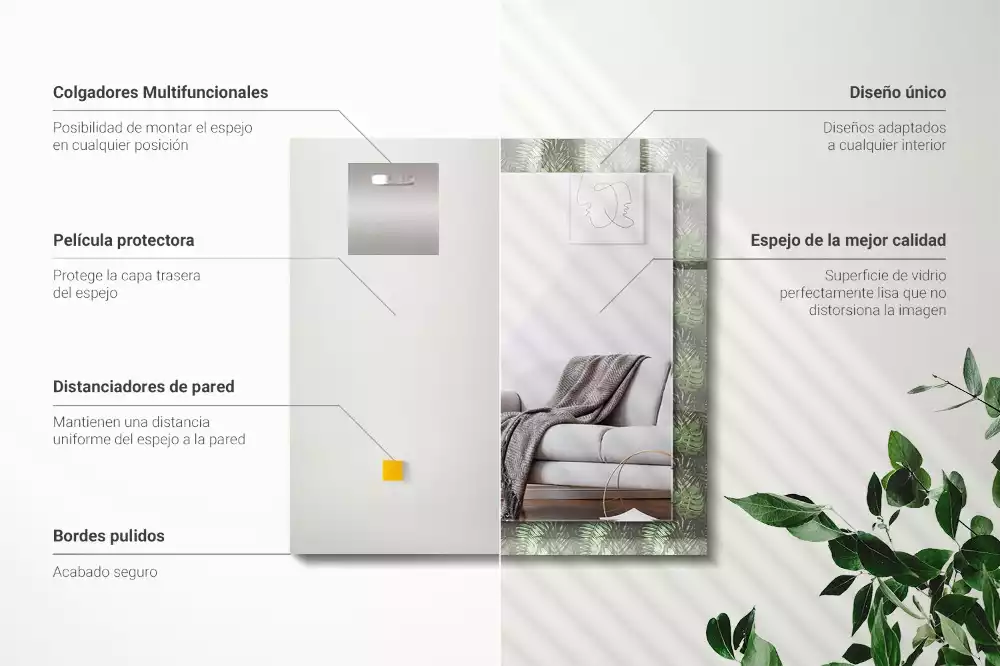 Bedrukte rechthoekige spiegel Bladeren van tropische planten