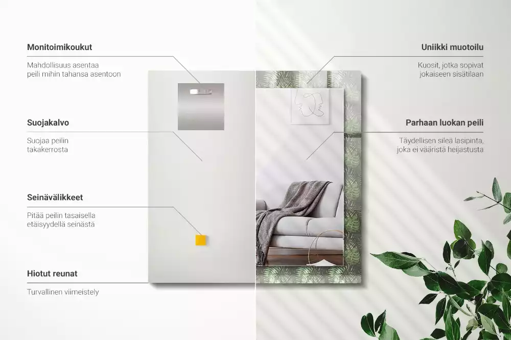 Bedrukte rechthoekige spiegel Bladeren van tropische planten