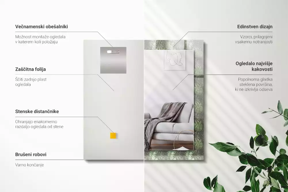 Bedrukte rechthoekige spiegel Bladeren van tropische planten