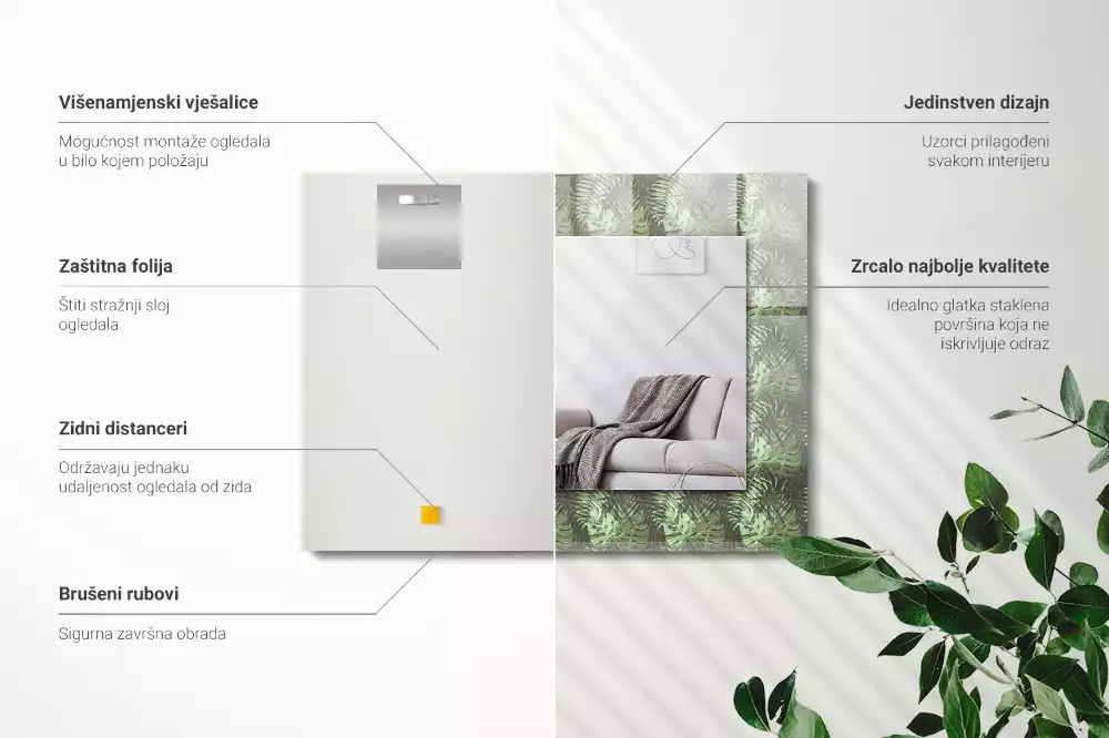 Bedrukte rechthoekige spiegel Bladeren van tropische planten