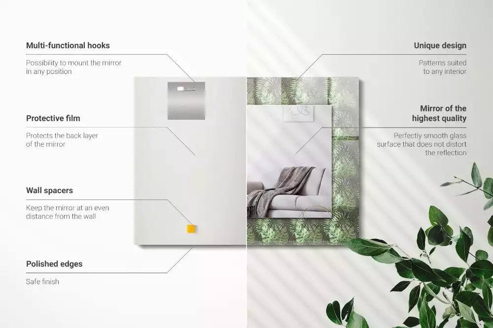 Bedrukte rechthoekige spiegel Bladeren van tropische planten