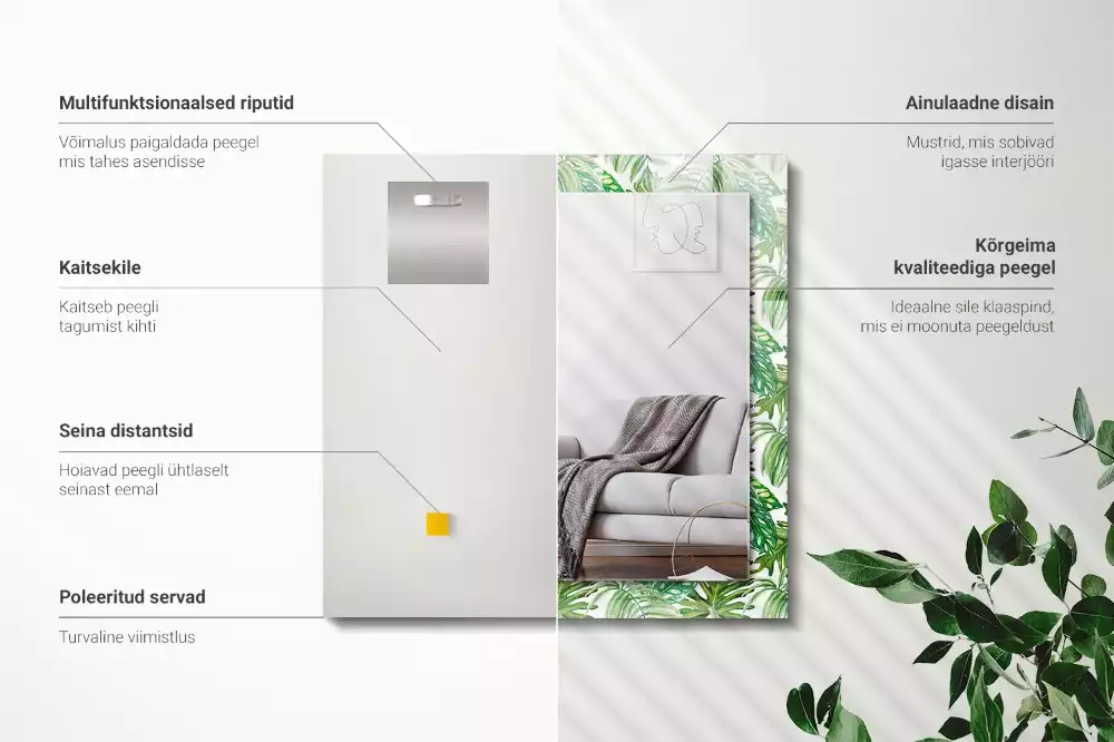 Rechthoekige spiegel met bedrukte lijst Groene tropische bladeren