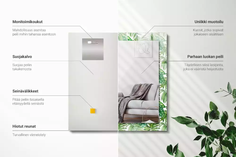 Rechthoekige spiegel met bedrukte lijst Groene tropische bladeren