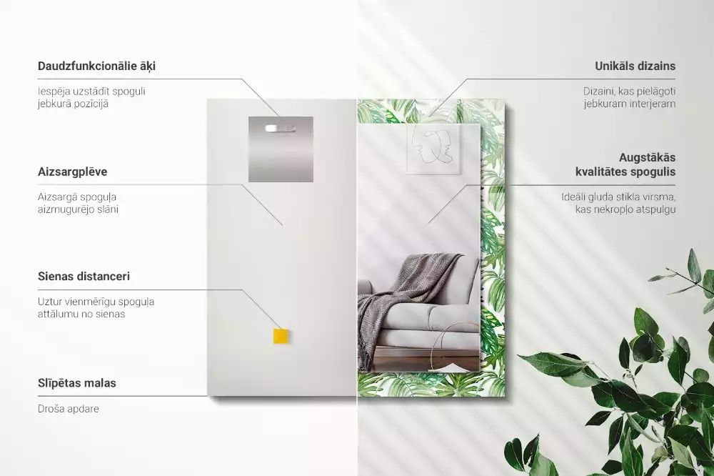 Rechthoekige spiegel met bedrukte lijst Groene tropische bladeren