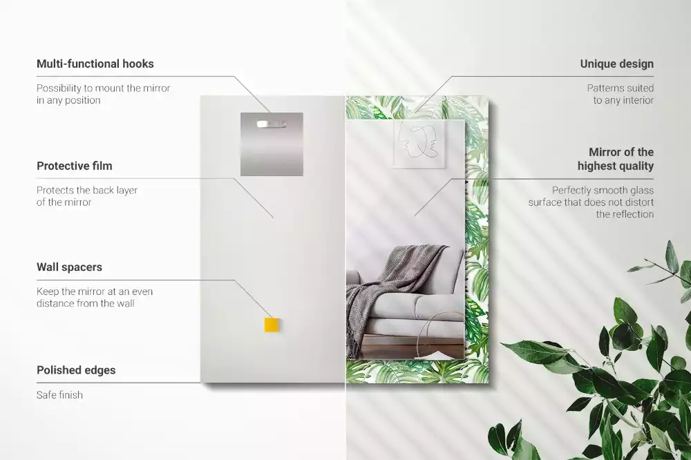 Rechthoekige spiegel met bedrukte lijst Groene tropische bladeren