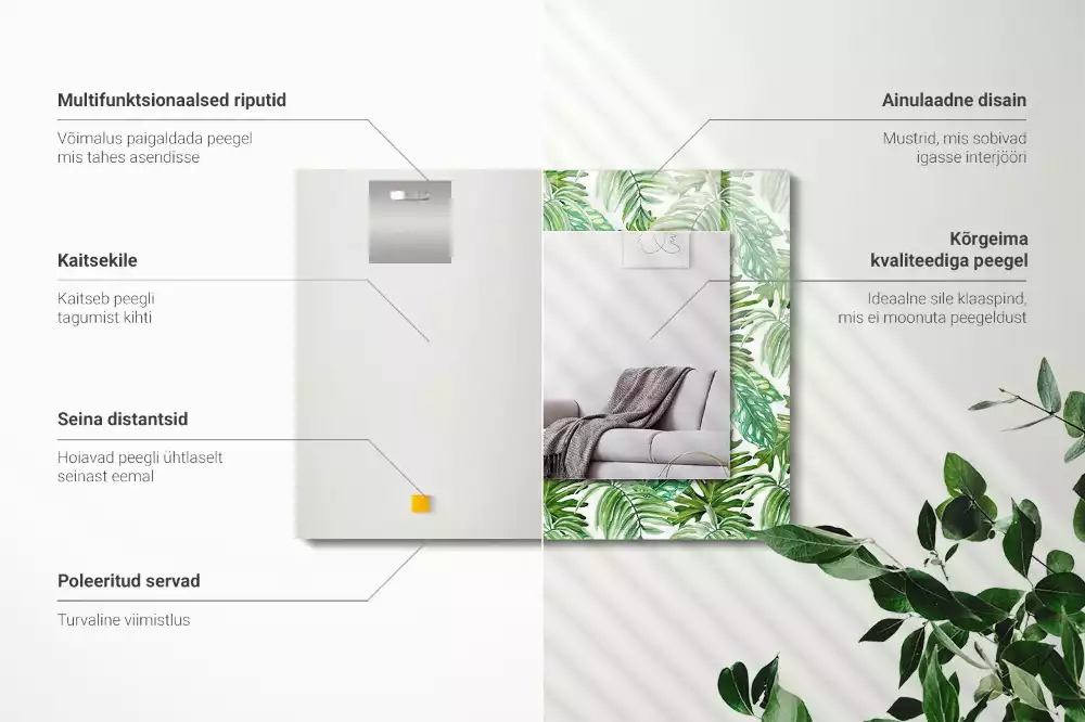 Rechthoekige spiegel met bedrukte lijst Groene tropische bladeren