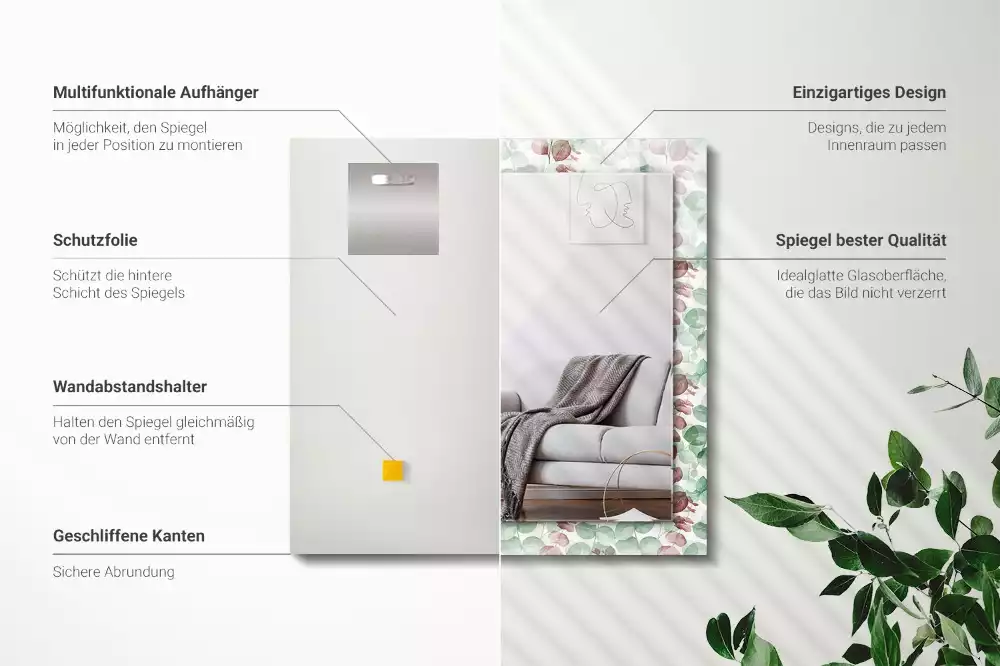 Rechthoekige spiegel met decoratie Aquarelbladeren