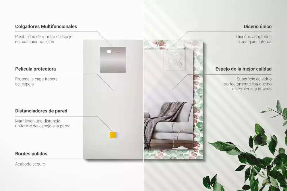 Rechthoekige spiegel met decoratie Aquarelbladeren