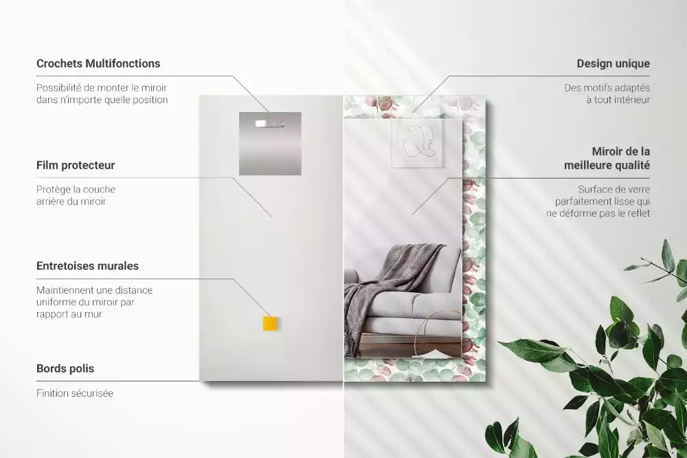 Rechthoekige spiegel met decoratie Aquarelbladeren