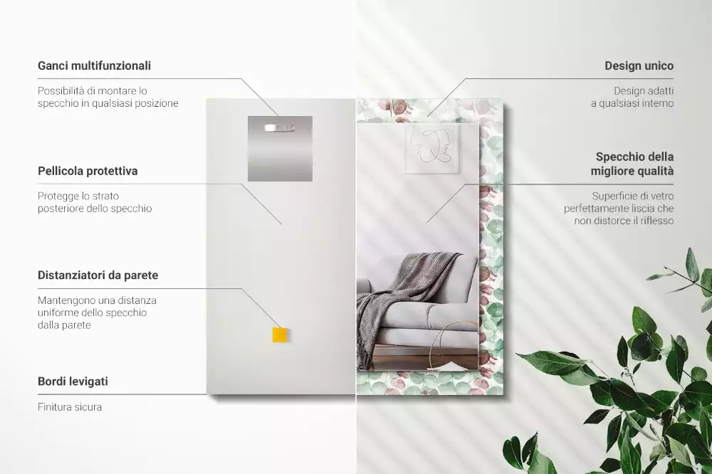 Rechthoekige spiegel met decoratie Aquarelbladeren