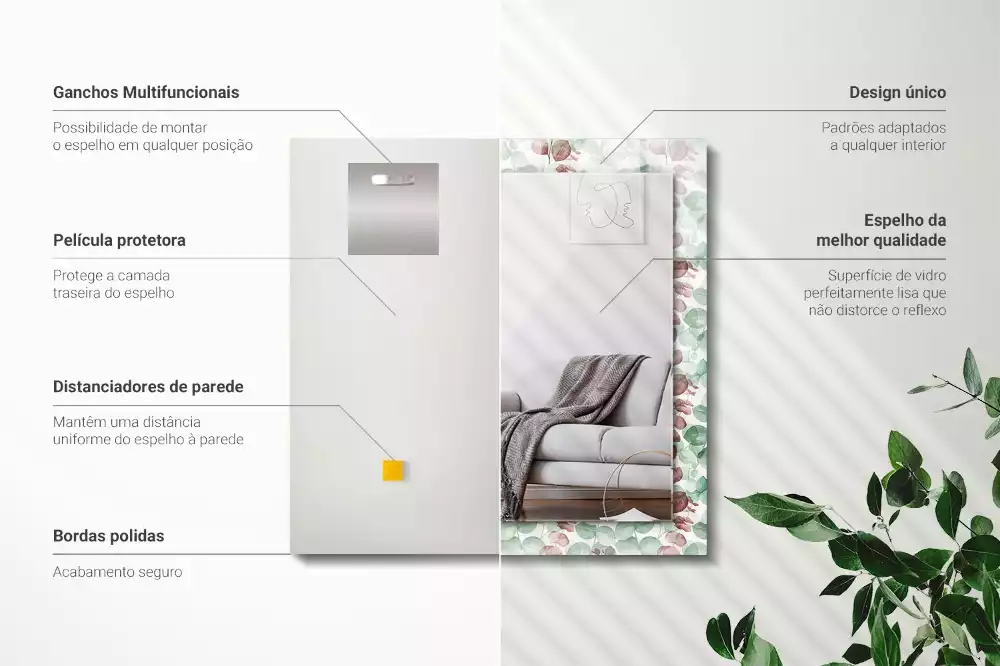 Rechthoekige spiegel met decoratie Aquarelbladeren