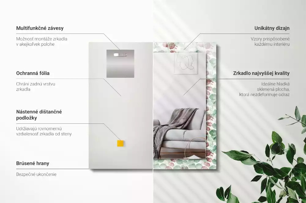 Rechthoekige spiegel met decoratie Aquarelbladeren