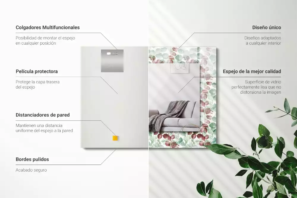 Rechthoekige spiegel met decoratie Aquarelbladeren