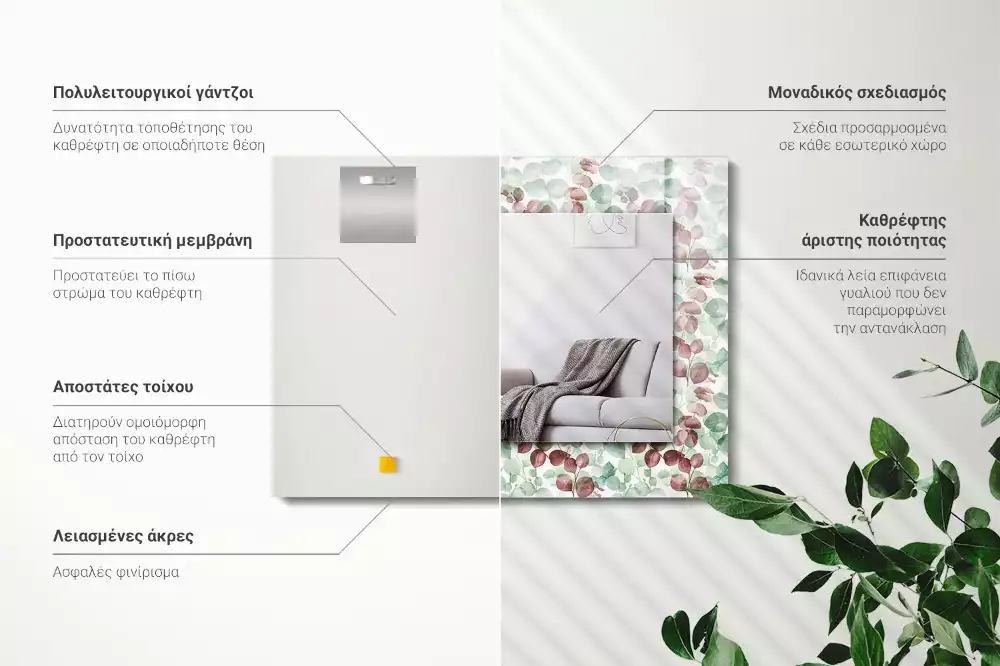 Rechthoekige spiegel met decoratie Aquarelbladeren