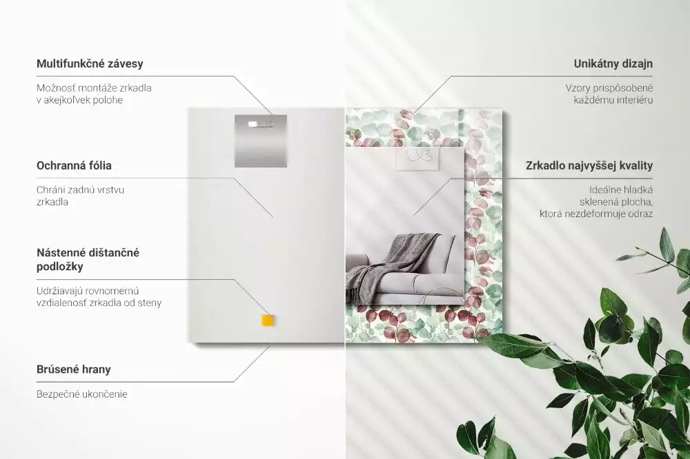 Rechthoekige spiegel met decoratie Aquarelbladeren